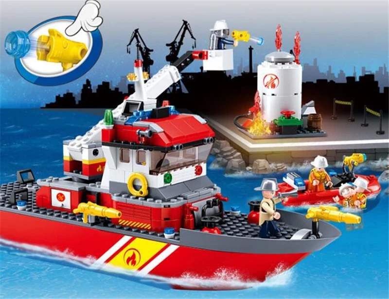 

Sluban 429Pcs City Series Fire Police Sea Rescue Boat Assembled Plastic Model Building Blocks Bricks