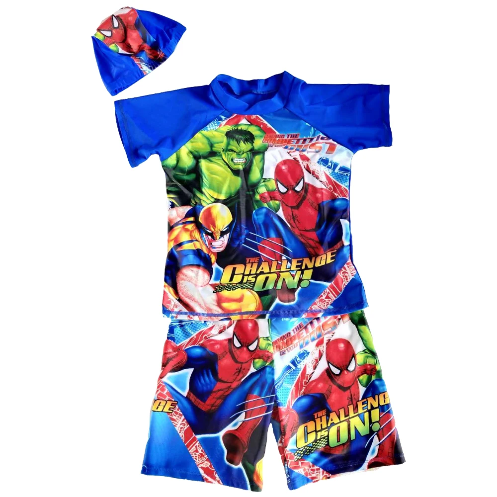 

Boys Swimsuit Two Piece Rash Guard UPF50+ Sleeve Sunsuit Swimwear Sets Cartoon Children Swimming Suit With Swimming Cap Bathsuit