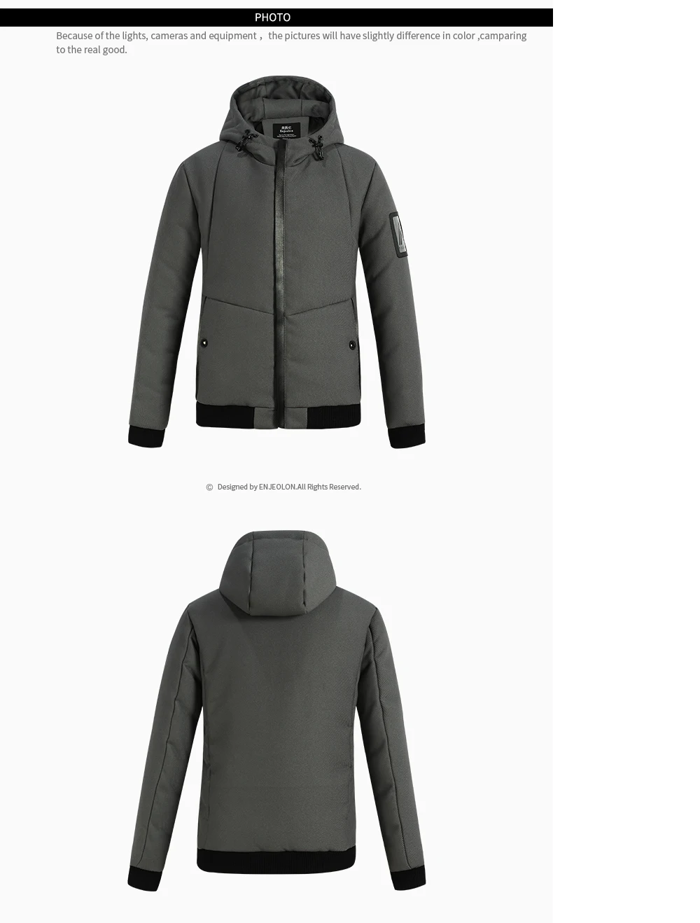 Enjeolon брендовая хлопковая стеганая куртка с капюшоном, Мужская ветрозащитная парка, Мужская одежда, толстая стеганая короткая черная куртка, мужские толстовки с капюшоном WT0253