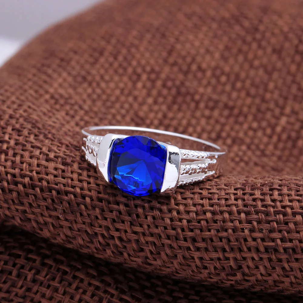 royal blue color silver plated ring for women Wedding elegant lady