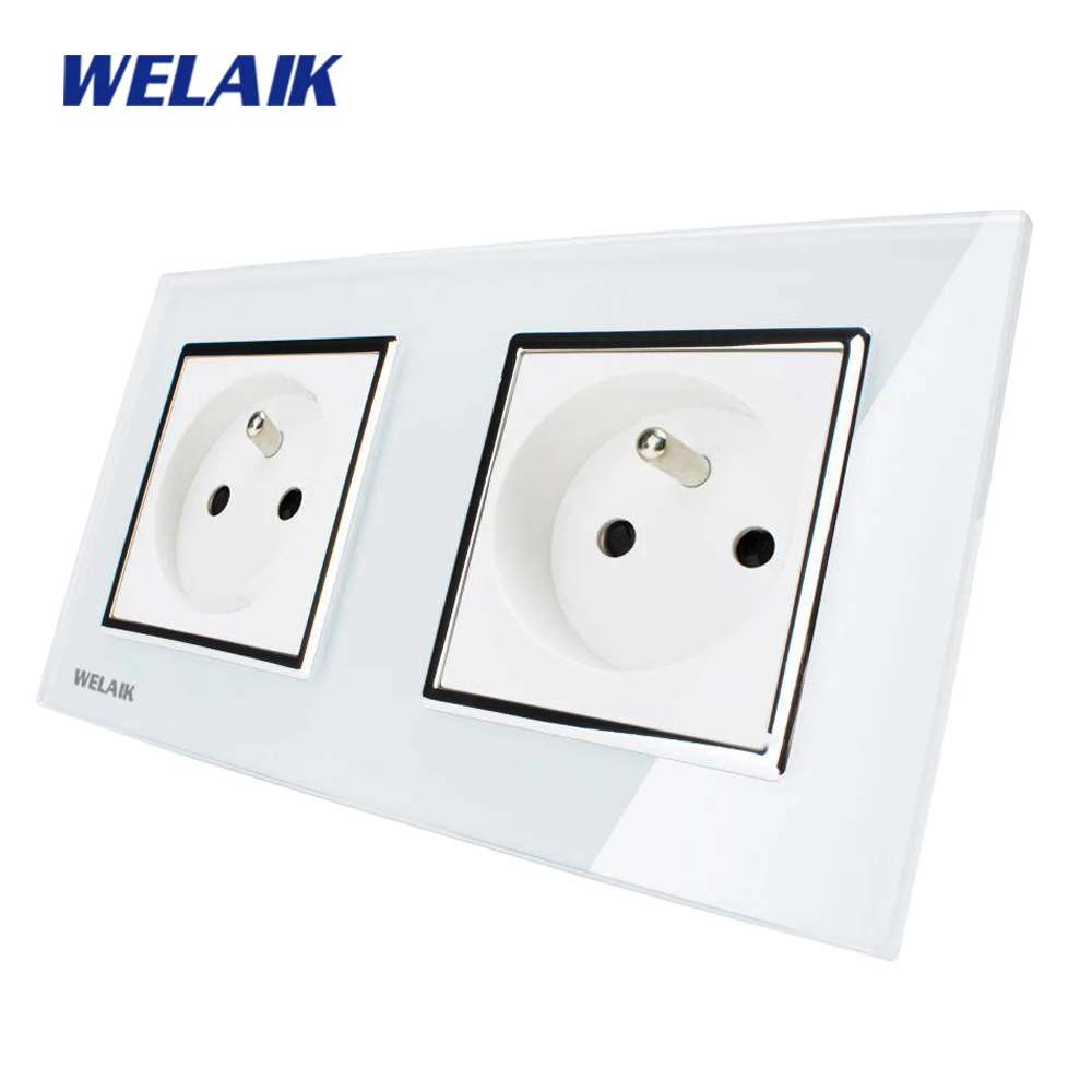 WELAIK Glass Panel EU Wall Socket Wall Outlet White Black French