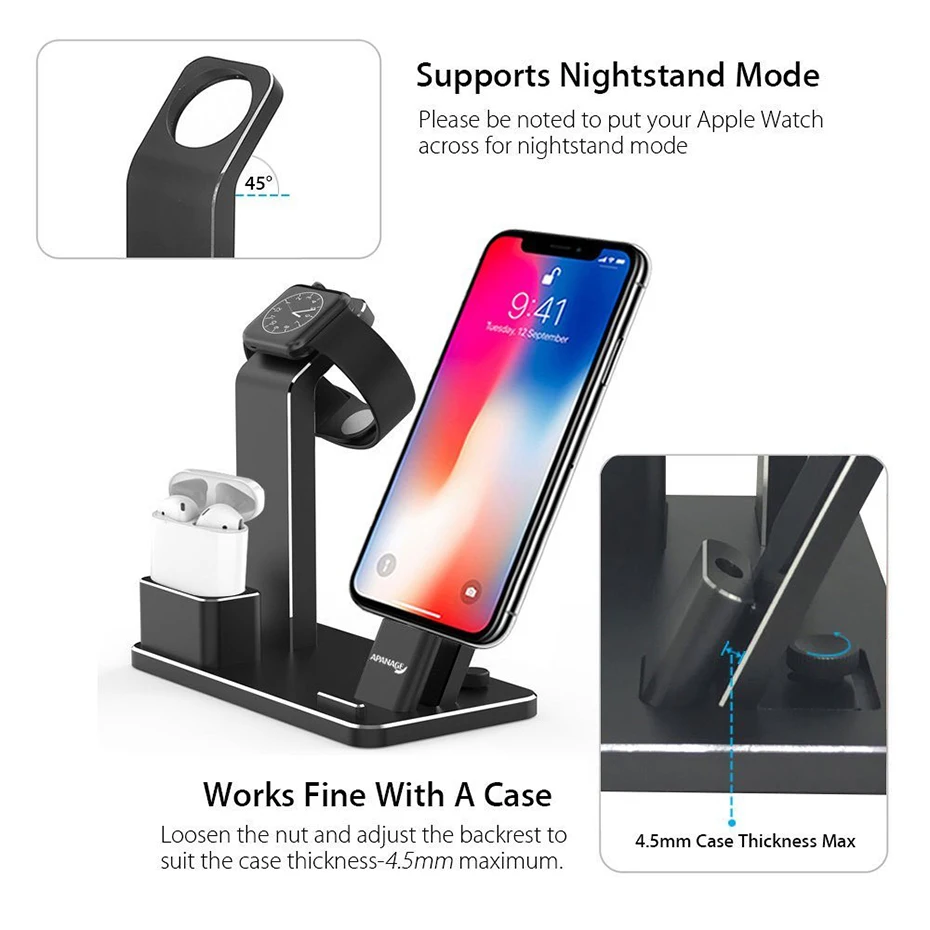 Metal Charger Dock Stand Holder For Iphone Airpods Apple Watch Aluminium Alloy Stand For Iphone X Cable Organizer Station Holder (9)
