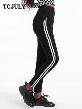 

TCJULY 2020 New Design High Quality 100% Cotton High Waist Striped Pants Loose Casual Trousers Streetwear Sports Pants For Women