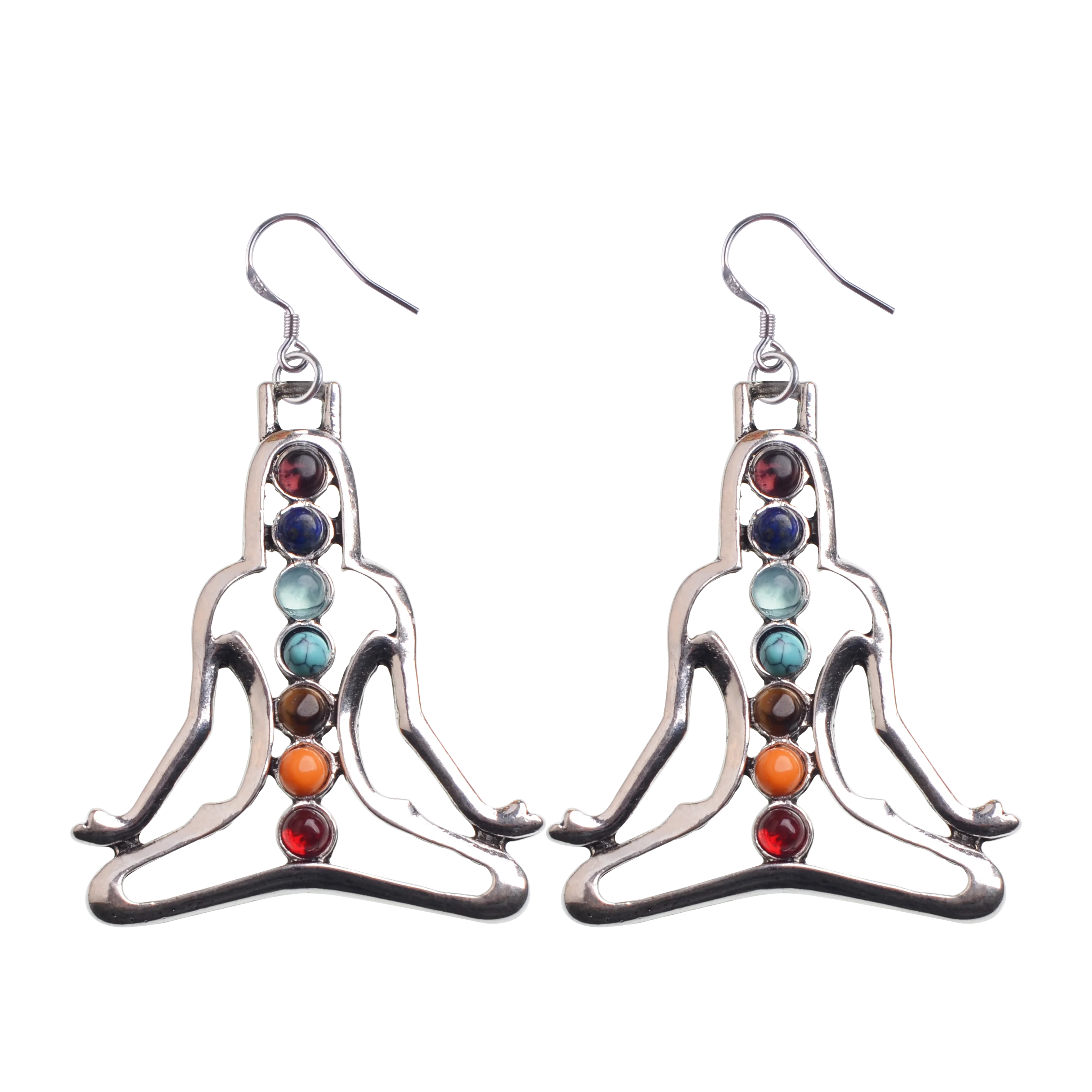 

New Indian Meditation Seven Chakras with Natural Seven Gems Pendant Silver Handmade Pendant Necklace Humanoid Yoga Pendant