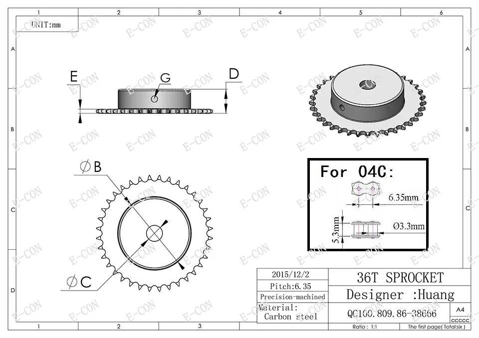 1pcs 10mm Bore 36 Teeth 36T Metal Pilot Motor Gear Roller Chain Drive Sprocket