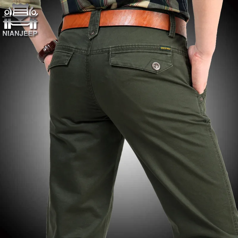 NIANJEEP Pants Pockeets Full Length Loose Cotton Pants Men