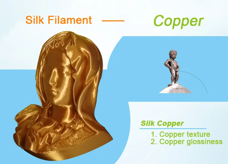 3D принтер шелк pla нити атласа fdm шелковистые Золото Медь Серебро 1,75 мм Диаметр Гладкий пластик прототип rohs экструзионный материал