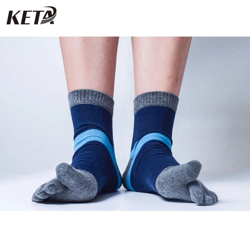 KETA Fashion Colorful Men Toe Socks Striped Breathable Cotton Socks For