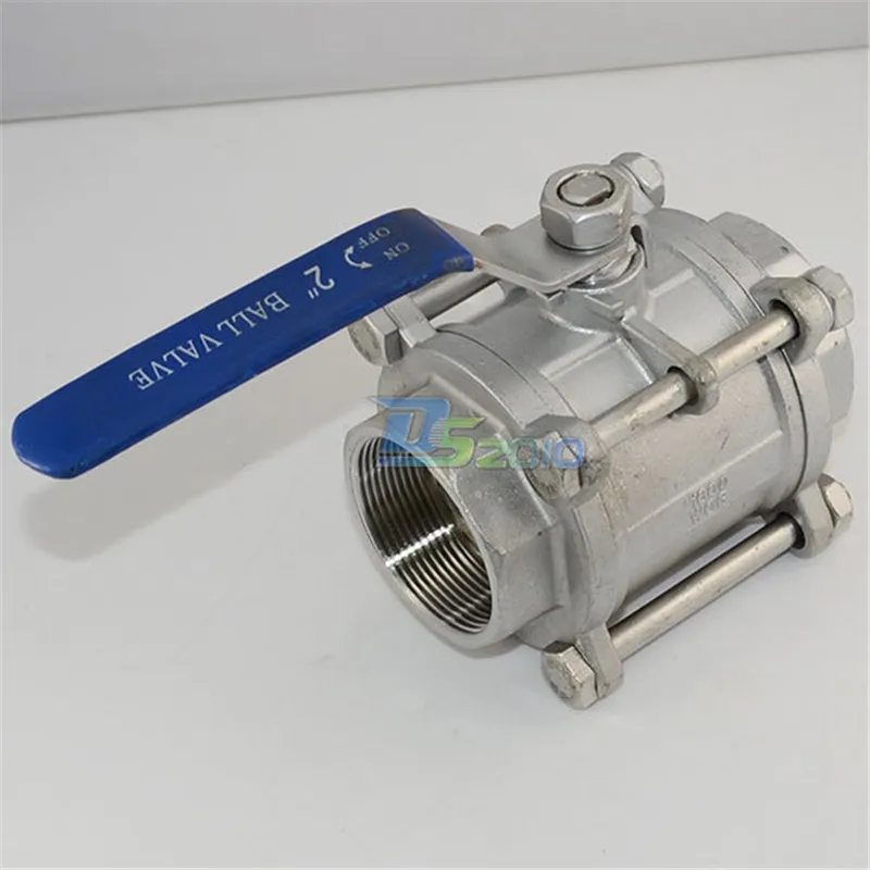 

MEGAIRON 1Pcs 2" DN50 3 Piece Full Port Ball Valve Thread Type SS316 Max 1000 psi Handle with Blue Vinly Insulation