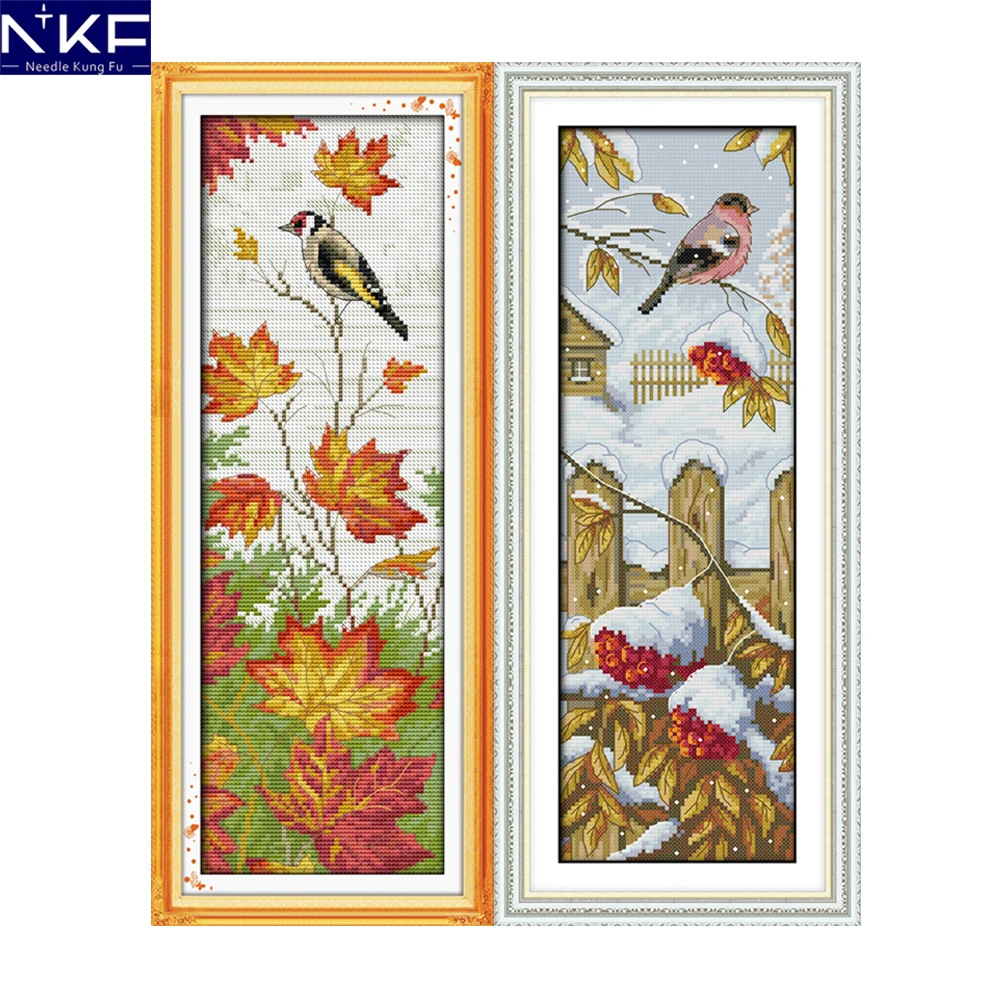 

NKF Autumn-Winter Scenery Cross Stitch Pattern Handmade Craft Painting Needlework Embroidery Kit Cross Stitch Set for Home Decor
