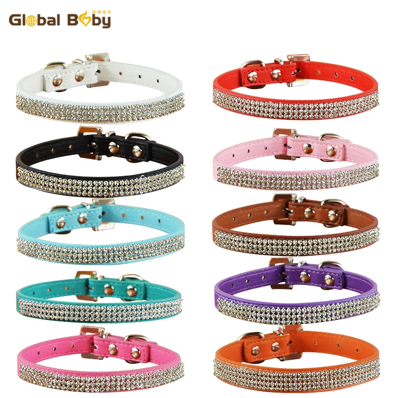 

Special Offer PU Leather Rhinestone Pet Dog Puppy Necklace Collar Supplier
