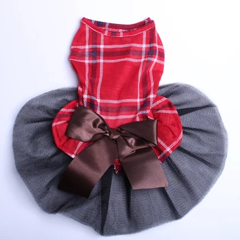 

Dog Cat Plaid Dress Tutu Big Bow Pet Puppy Skirt Summer Clothes Apperal 3 Colors