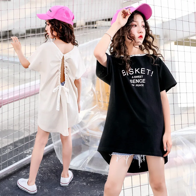 

Teenage Shirt for Girls Tops Tees Backless t-shirt Black Short Kids T Shirt for Girls T Shirt Summer Girls Clothes 8 10 12 Year