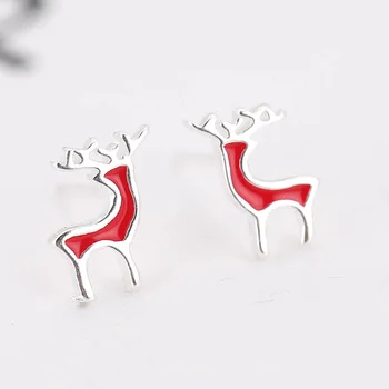 

100% 925 Sterling Silver Christmas Gift Deer Stud Earrings For Women 2018 Summer New Jewelry pendientes EH736