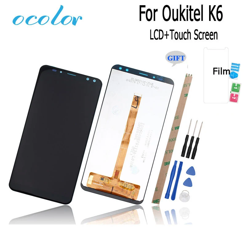 

ocolor For Oukitel K6 LCD Display And Touch Screen With Frame 6.0" Digitizer Assembly Replacement With Tools And Adhesive + Film