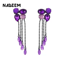 Модные Роскошные ювелирные изделия черный цвет бисером серьги-кисточки женские свадебные фиолетовые стразы серьги-гвоздики для женщин подарок