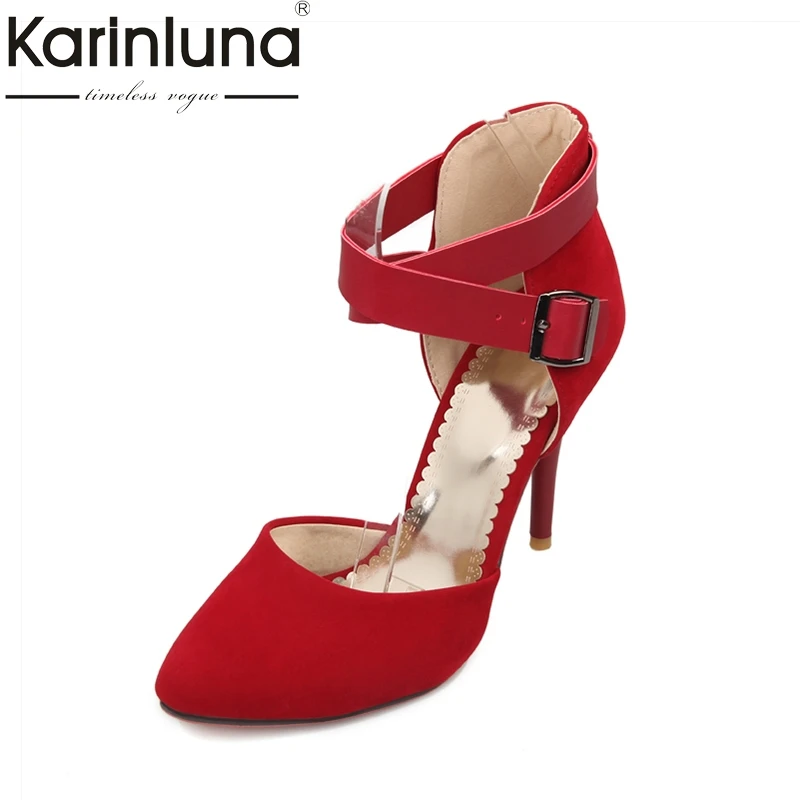 

KARINLUNA 2018 Big Size 34-43 buckle strap pointed Pumps Woman elegant thin high heels black red women shoes wedding