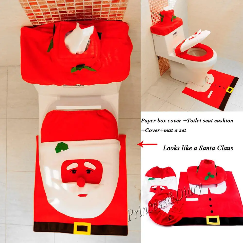 4 Piece Bathroom Rug Set 3 Burgundy Flocking Bath Rugs With Fabric Shower Curtain New 2016 Pieces A Best Happy XMas Santa Toilet Seat