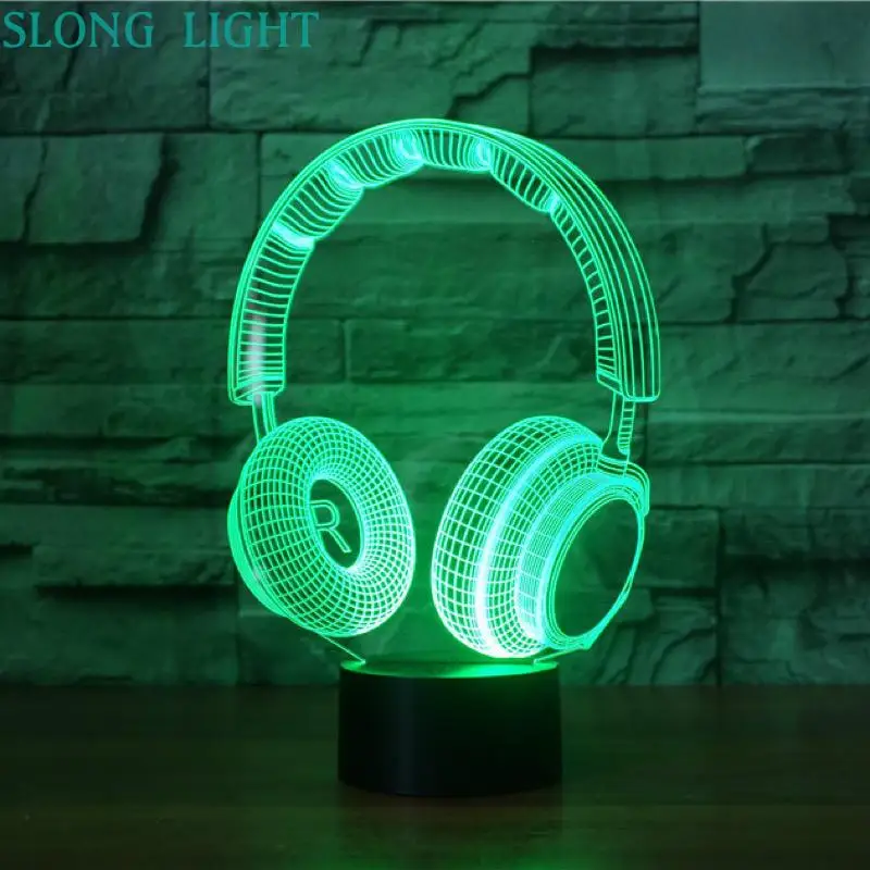  3D Lamp Headset DJ Illlusion Studio Monitor hifi Music Earphone 3d Night Light Headphone Colorful D - 32986205200