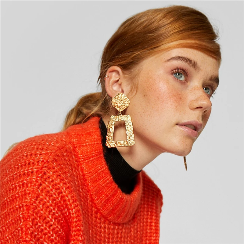 

Wedding Party Fashion Woman Earrings 2019 Za Earrings Hanging Long Gold Color Metal Big Drop Earring Female Christmas Jewelry