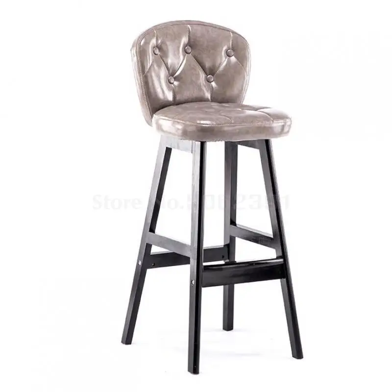 

Solid Wooden Bar Chair Modern Simple Household Backrest High Stool Net Red European And American Style Retro Bar Chair High Stoo