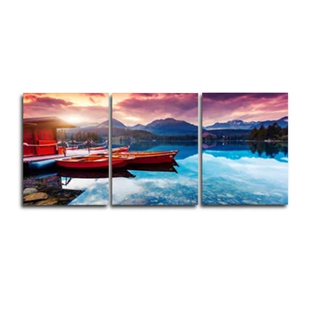 

Natural Scene Sunshine Boat 3 Panel Abstract Wall Art Decorative Canvas Oil Painting For Living Room Bedroom Home Decor No Frame