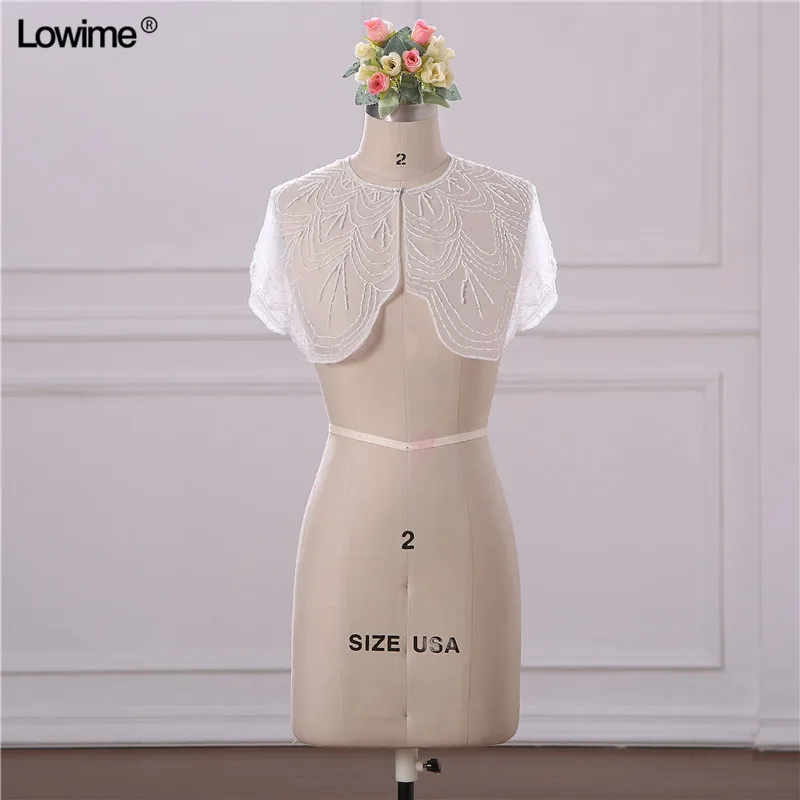 

In Stock Wholesale Full Beading Wedding Jacket Tulle Bridal Bolero Shrugs Wraps Capes Wedding Accessories