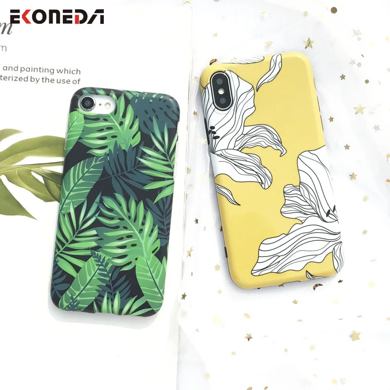 

EKONEDA Fresh Flower Leaves Patterned Case For iPhone 7 8 6 6S Plus Case Soft Silicone Back Cover For iPhone Xs 7 Case