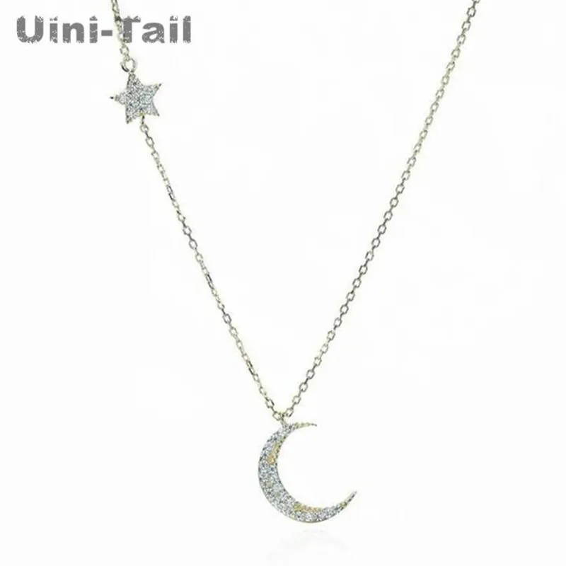 

Uini-Tail 2019 new listing 925 sterling silver Korean version of the simple cool wind moon stars month micro-inlaid necklace