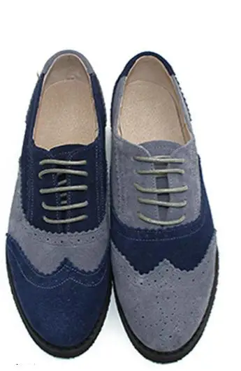 Ботинки-оксфорды в английском стиле для колледжа; женская обувь на плоской подошве; повседневные туфли-оксфорды смешанных цветов из матовой кожи на толстой подошве размера плюс 34-45 - Цвет: AB gray blue