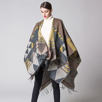 

Bohemia Liusu States lengthened and thickened cashmere-like autumn and winter national wind travel open-forked shawl Cloak 2019