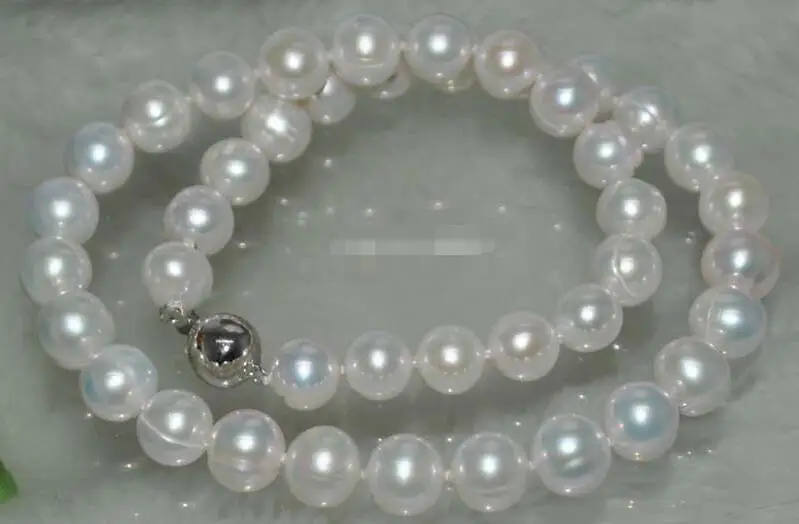 

FREE SHIPPING HOT sell new Style >>>>Natural Rainbow blue white 10-11mm near round Cultured pearl necklace J7590