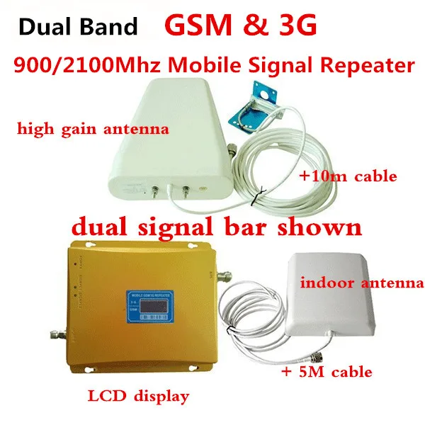 

FULL SET Drop Ship LCD Booster!High Gain Dual Band 2G,3G Signal Booster GSM 900 GSM 2100 SIGNAL Repeater Amplifier Double Signal