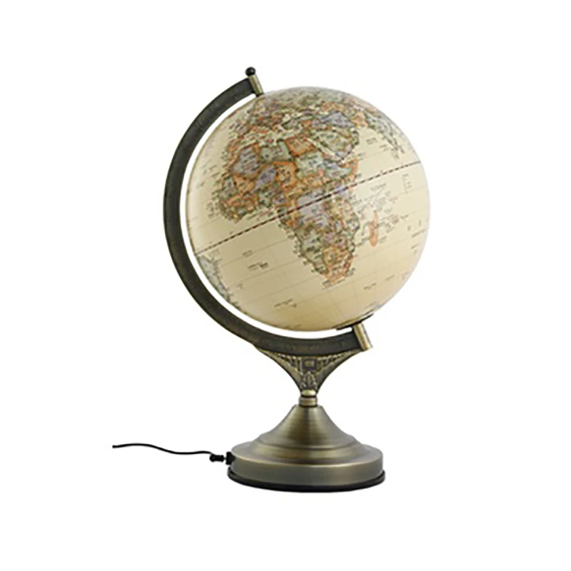 25cm 220V Antique 3D Relief High Base Earth Globe Table Lamp World Map