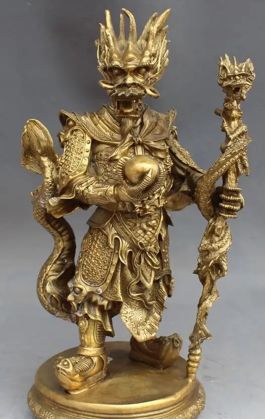 

wang6710925++Chinese Fengshui Brass Stand Dragon King Lord Rain God Long Wang Buddha Statue