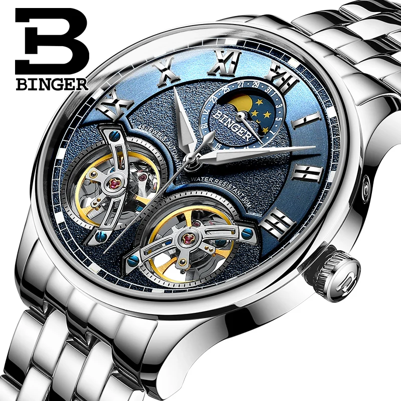 $92.14 Double Tourbillon Switzerland Men Watches Binger Automatic Watch Men Self-Wind Fashion Mechanical