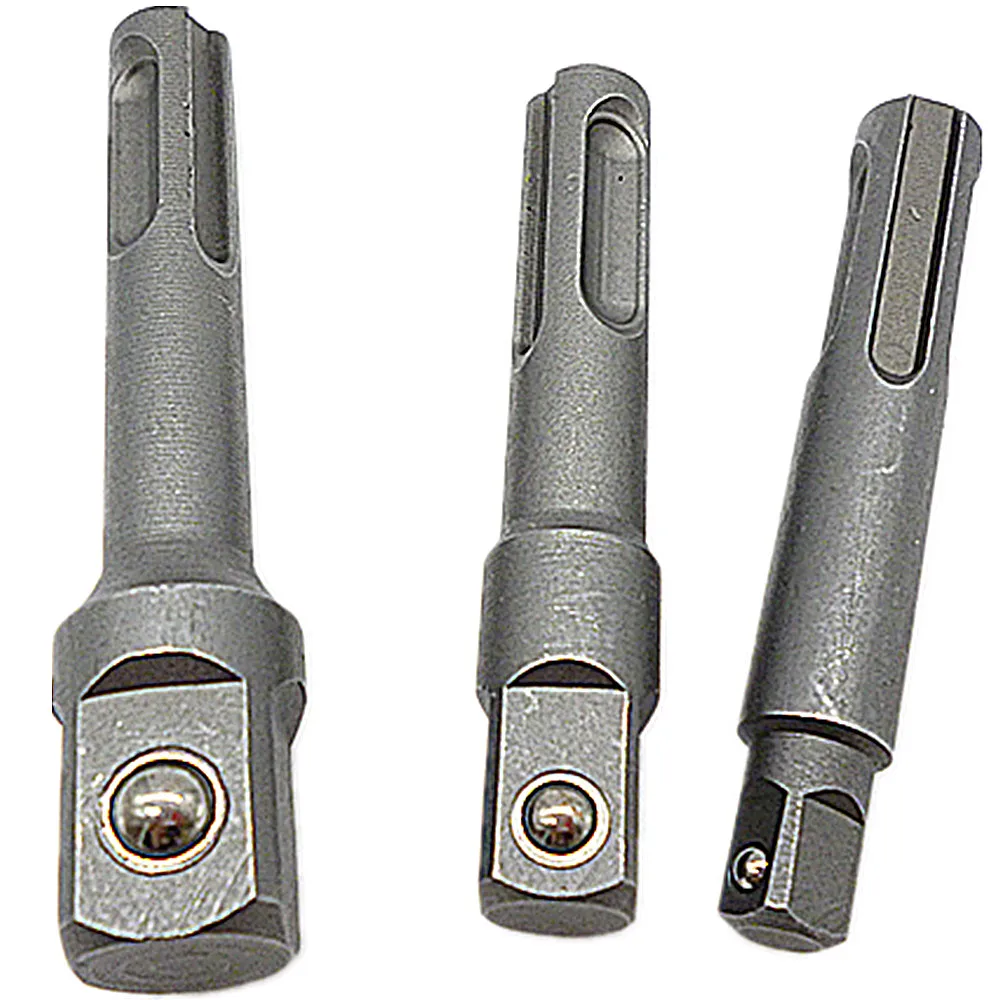 3pc Sds Drill 1/4" 3/8" 1/2" Socket Nut Driver Adaptor Set Chrome