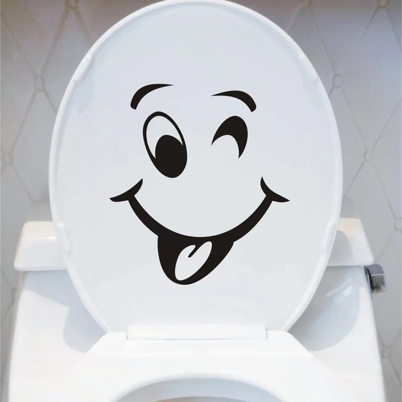 

Cute Smile Face Toilet Sticker Bathroom Wall Decal Decor Black 4WS-0041