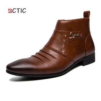 

ECTIC Fashion New Gentleman Winter Men Boots High Top Warm Genuine Leather Handsome Botas Zapato Cool Hombres Metalic Punk