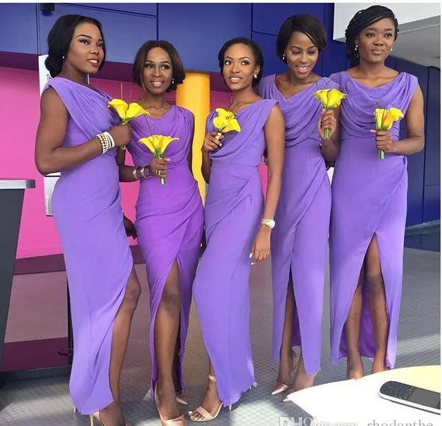 Purple Split Long Bridesmaid Dresses 2017 Chiffon Arabic Beach