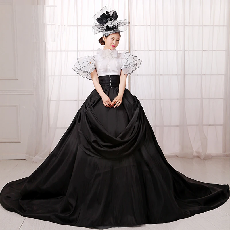 Classical White and Black Two Piece Theater Ball Gown Elegance Queen Dress (1)