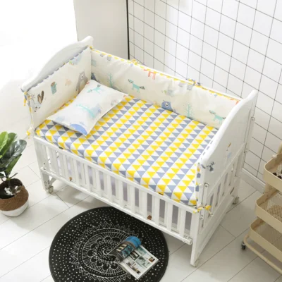 

Promotion! 6PCS bear Baby Crib Bedding Set for Girl Boys Cartoon Cat Newborn Baby Bed Linen Cot (4bumpers+sheet+pillow cover)