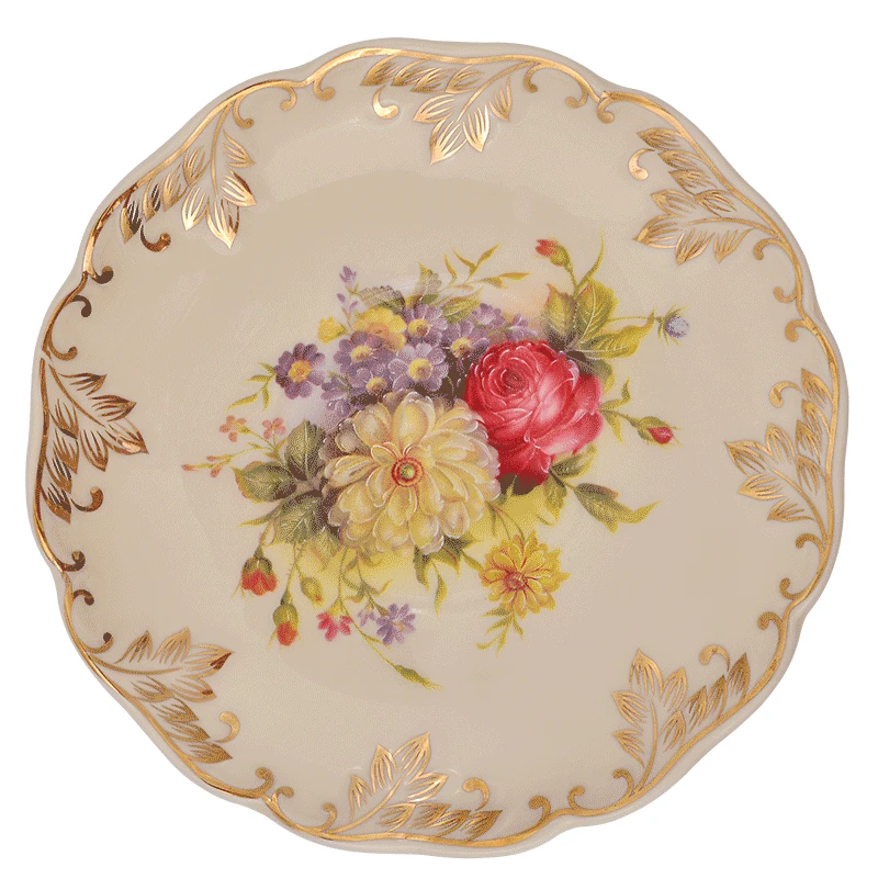 

European Flower sea Style Porcelain Saucer for Cup Cake Pastry Fruit Tray Ceramic Tableware For Steak Dinner Decoration