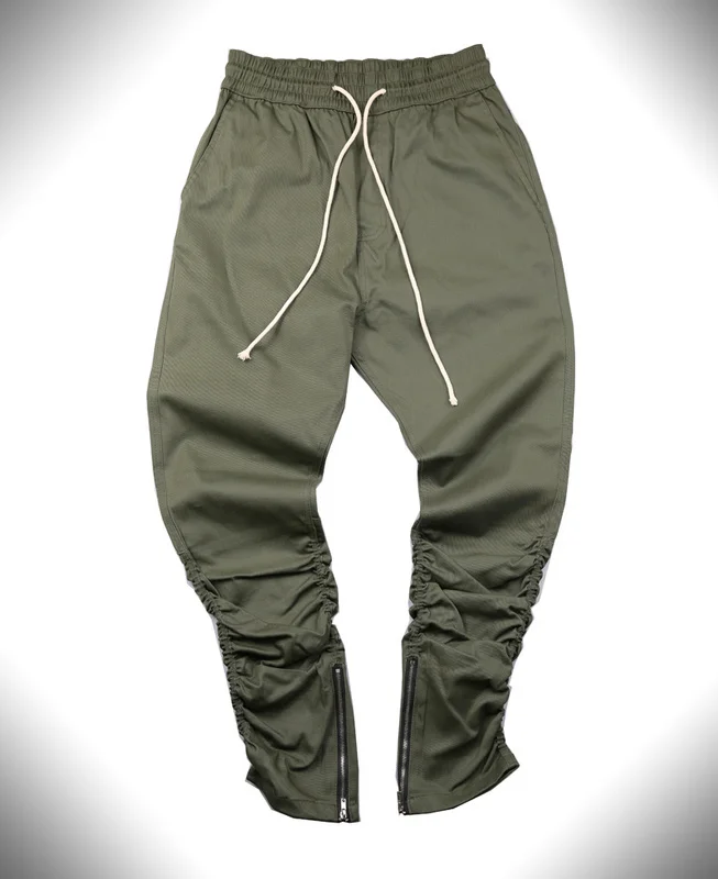 Хаки повседневные штаны для бега Тощий молния Нижняя пот брюки хип-хоп брюки уличная Мужская Брюки для похудения брюки для мужчин - Цвет: Зеленый