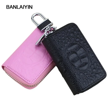 

Leather Key Wallet Women Men Crocodile Pattern Keychain Cover Retro Zipper Keys Case Car Key Holder Housekeeper Coin Purse