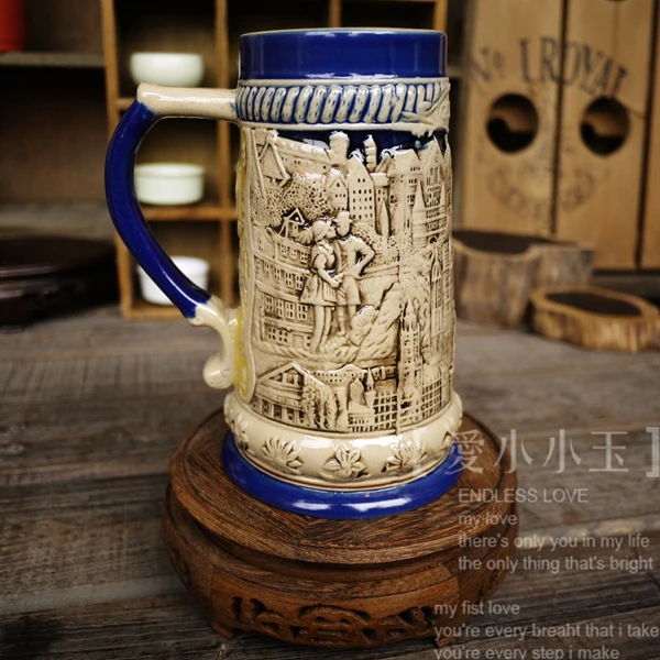 

2016 New Arrival Ceramic German Beer Mug World Cup Theme Hand Painted Mugs Embossed Pattern Coffee Cup 16*20cm