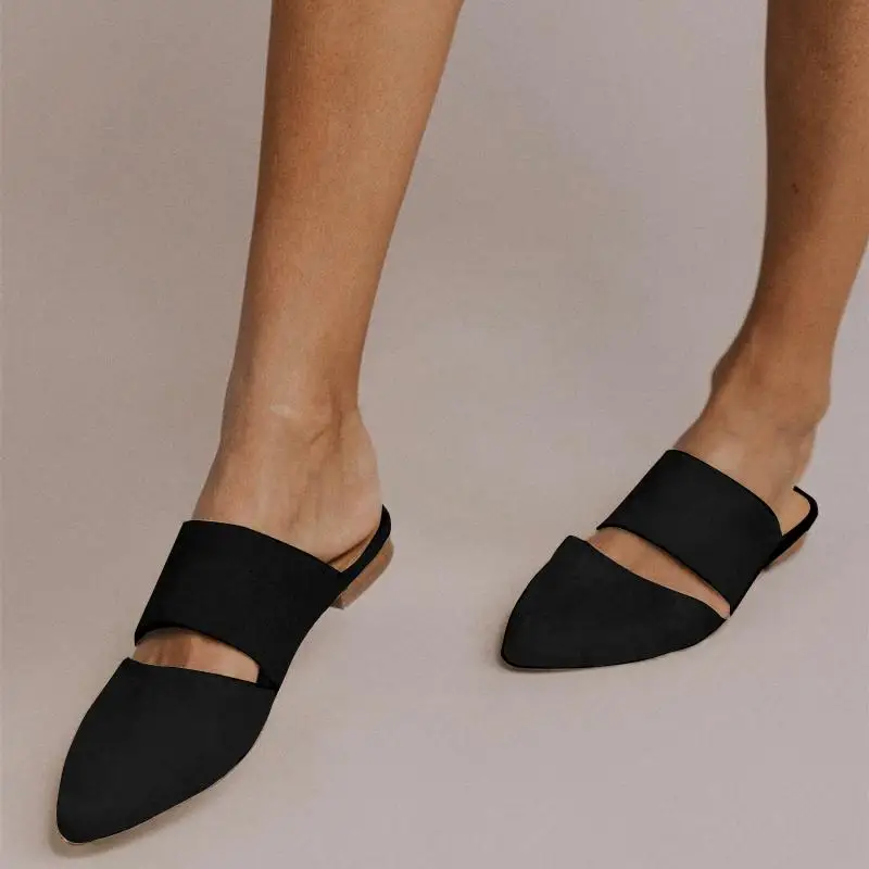

HEFLASHOR Women Flat Mule Slippers Slides Pointed Toe Sandles Summer Ladies Shoes For Women Simple Leopard Plus Size Slingbacks