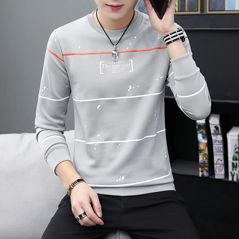 

Men's long-sleeved T-shirt spring and autumn new men's thin round collar printing T-shirt young student Wei