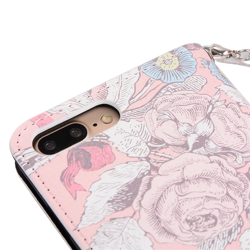 Роскошный кожаный чехол-кошелек с розовым цветком для iPhone 6 6s 7 8 Plus X XR XS Max Flower Chain Bag Coque