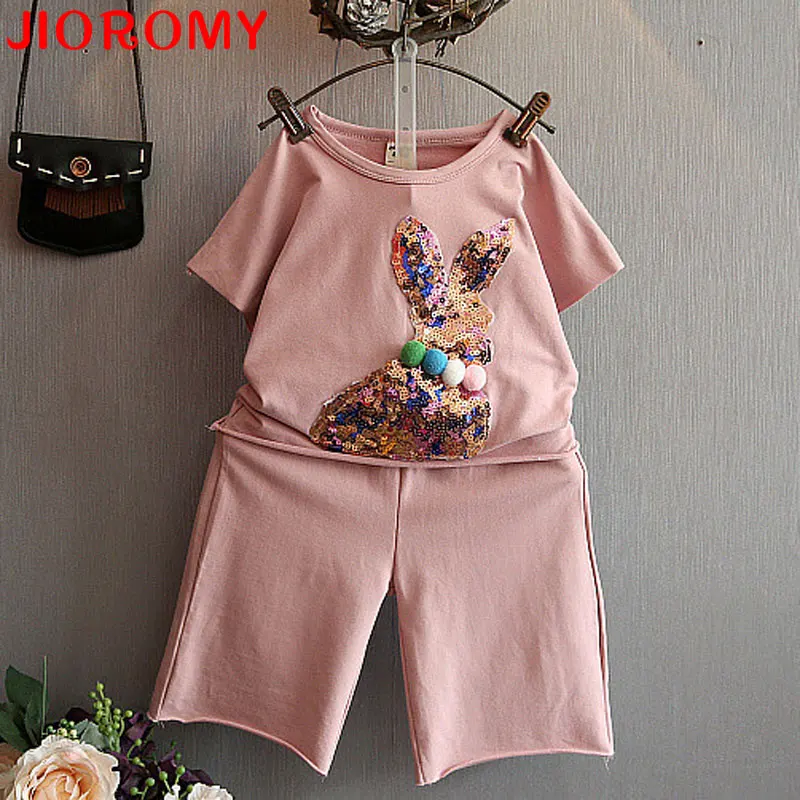 2017 Kids Girls Summer Suits New Short Sleeve T Shirt Pants Loose Shorts Casual Set Cute